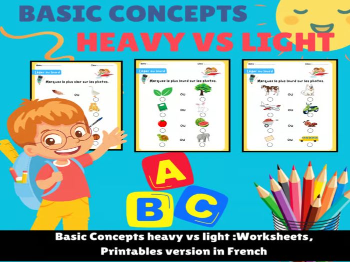 Basic Concepts heavy vs light - Printable in French