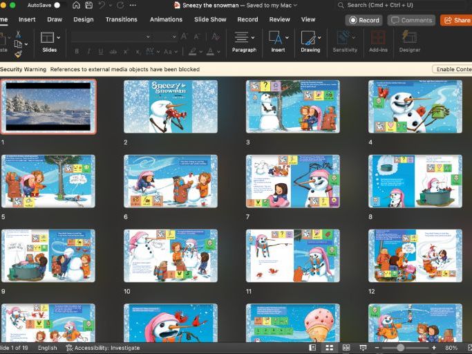 Sneezy the snowman sensory story - colorfulsemantics