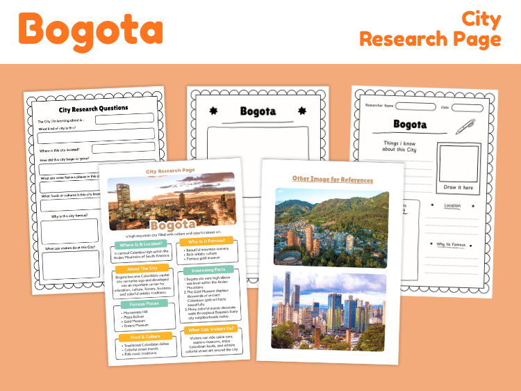 Bogotá City Research Project | Colombia Geography Worksheets