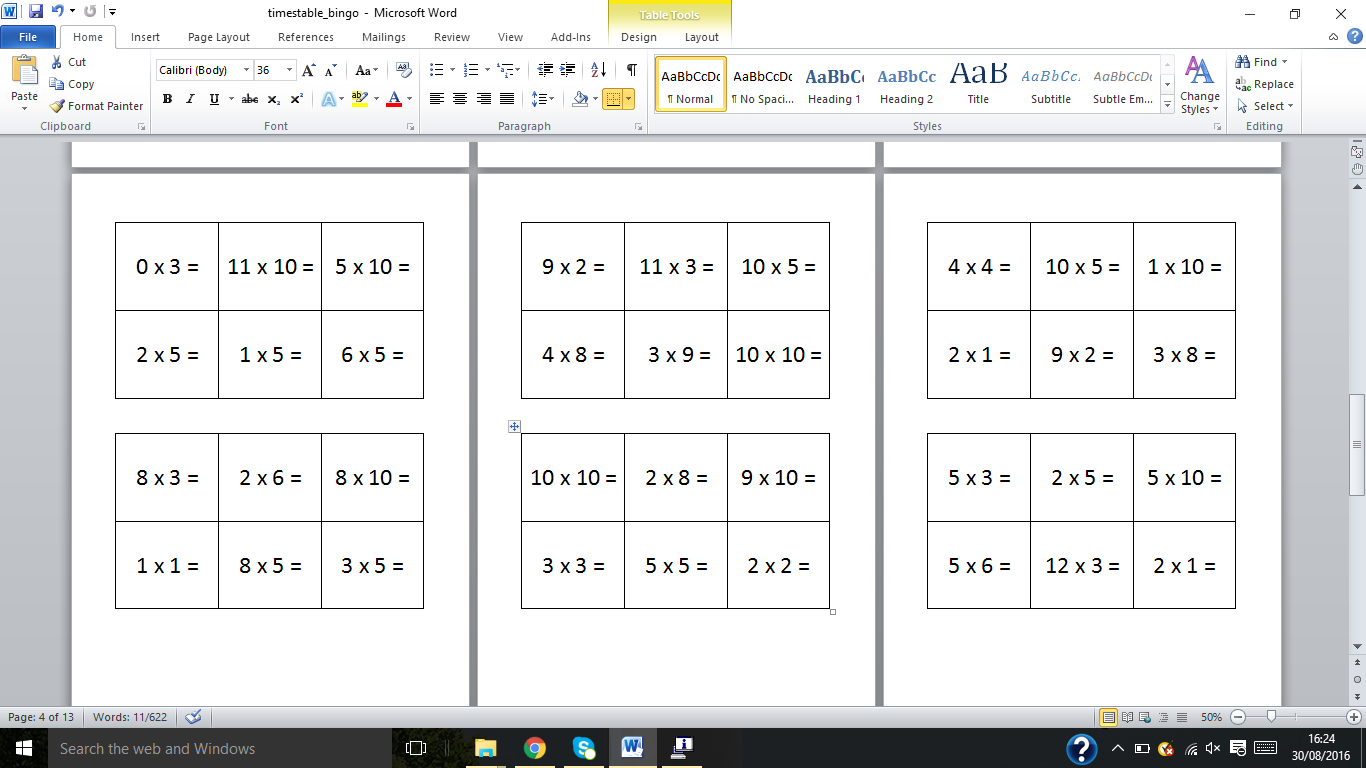 Times Table Bingo