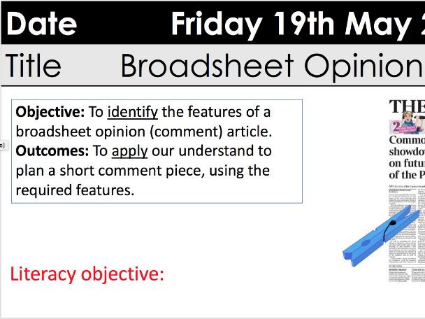 KS3 transactional broadsheet opinion writing with differentiated resources