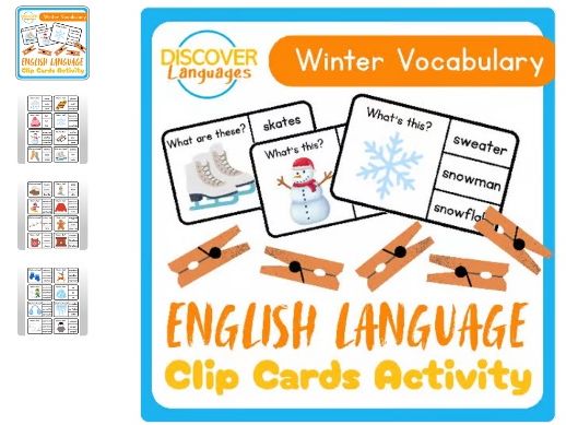 Winter Season Vocabulary Clip Card Activity for English Language Learners