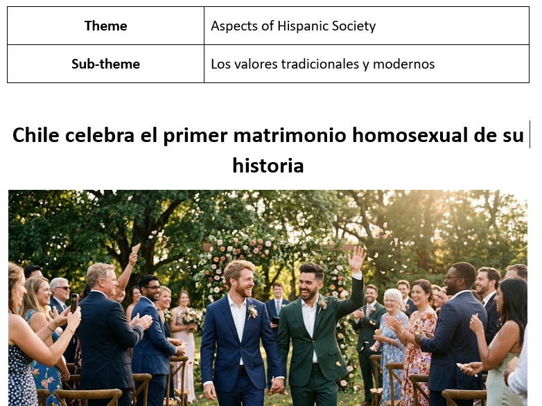 AQA Spanish A Level stimulus card - Chile celebra el primer matrimonio homosexual de su historia
