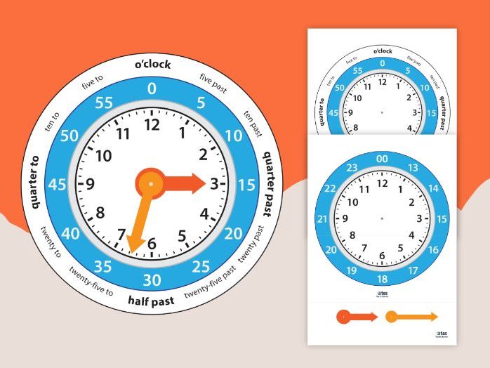 12 and 24 hour interactive clock template for display