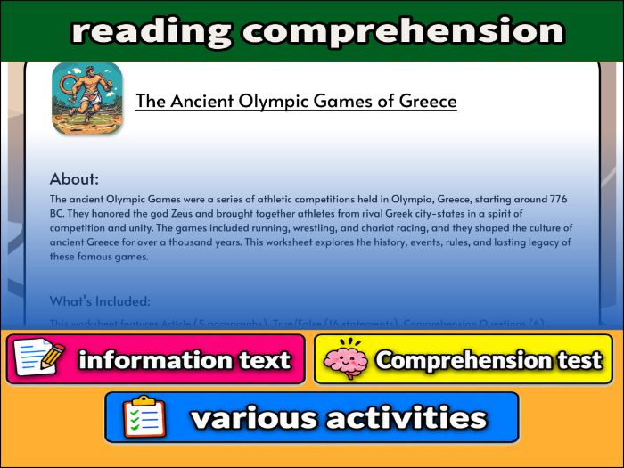 The Ancient Olympic Games of Greece- Reading Comprehension & Activities