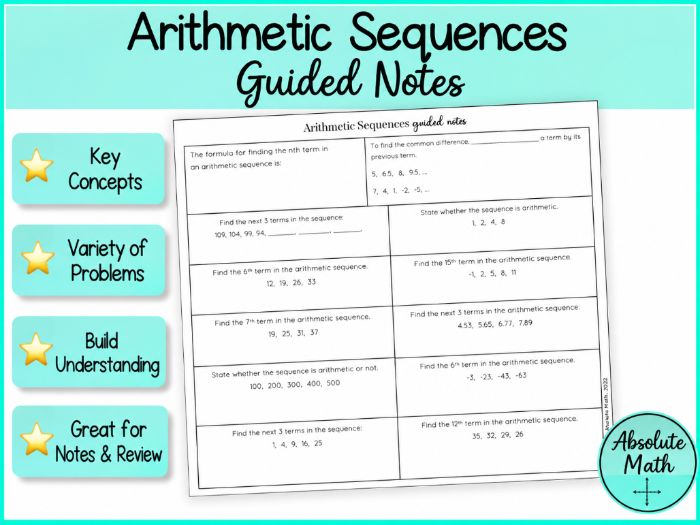 Arithmetic Sequences Guided Notes | Common Difference & nth Term