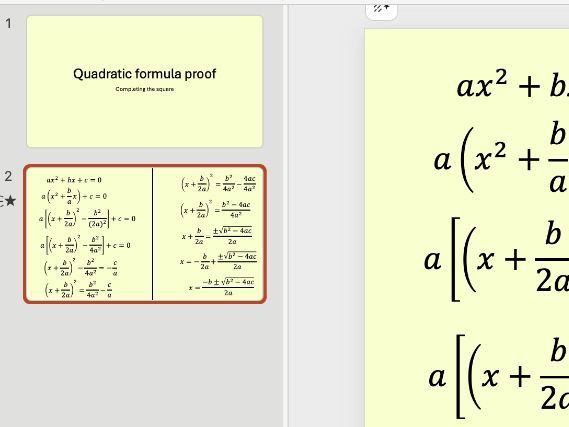Proof of the quadratic formula using completing the square