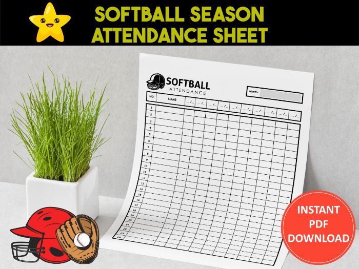 Printable Softball Season Attendance Sheet | Roster, Practice Schedule, Sports