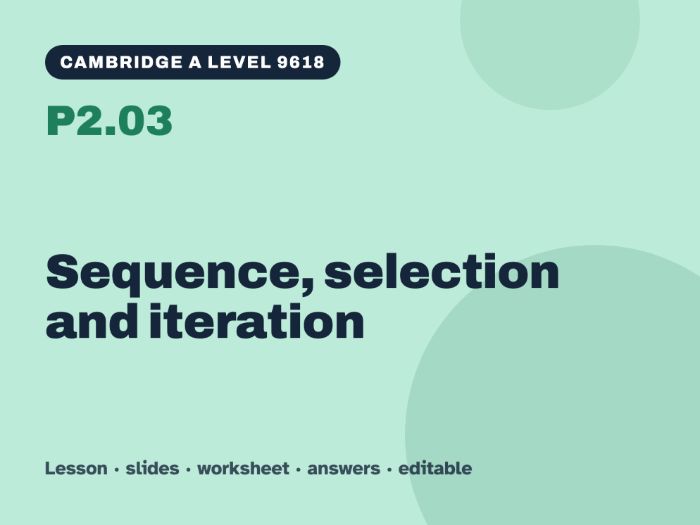 Cambridge A Level Computer Science 9618 – P2.03 Sequence, selection and iteration