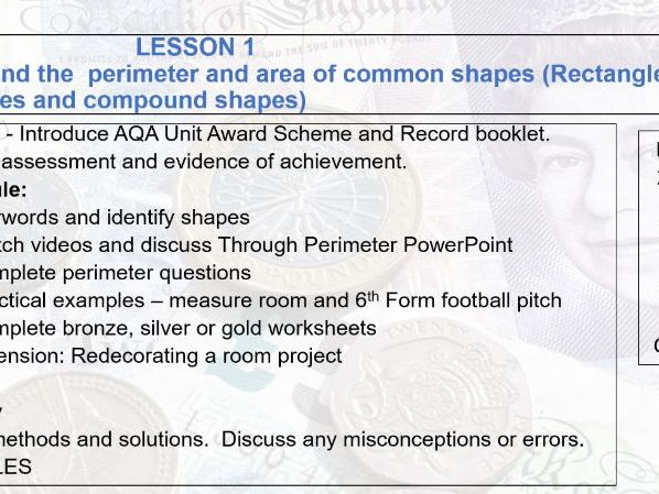 Functional Maths AQA Level 2 Maths resources  -Perimeter and Area