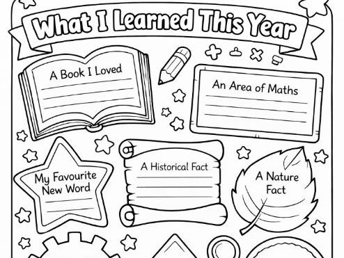 End of Year Reflection What I Learned Colouring Worksheet Summer Break