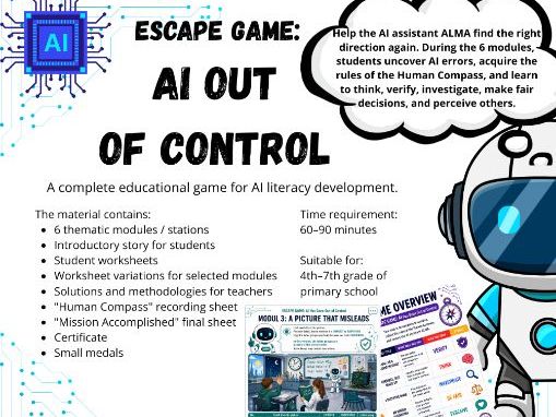 AI Literacy Escape Game | Critical Thinking & AI Ethics Activity | Grades 4-7