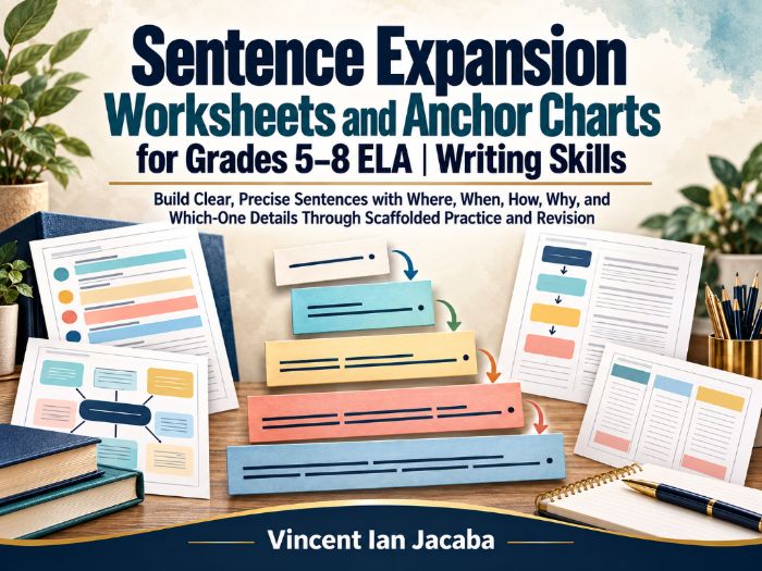 Sentence Expansion Worksheets & Anchor Charts | Grades 5–8 English Writing Skills
