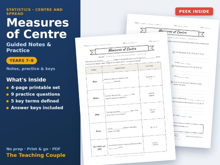 Measures of Centre Guided Notes & Practice + Answer Keys
