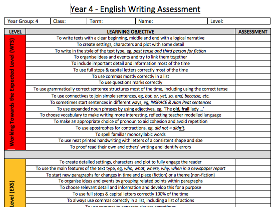 Assessing Writing without levels - Year 3 and 4