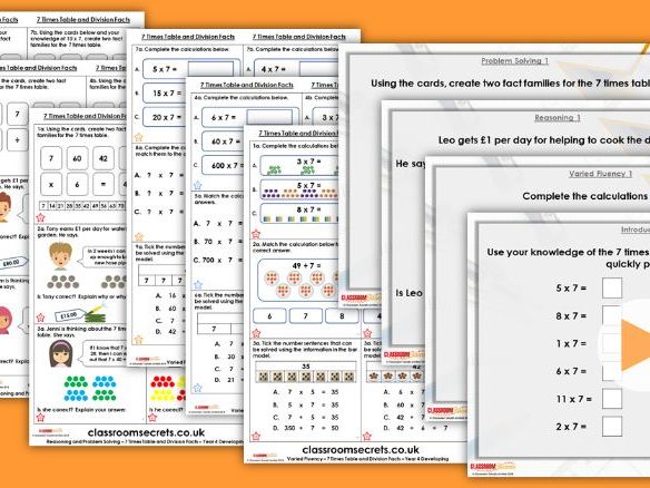 Year 4 7 Times Table and Division Facts Autumn Block 4 Step 12 Maths Lesson Pack