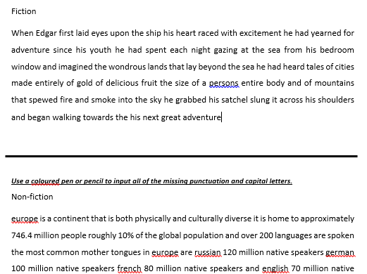 Proof reading SPAG punctuation worksheet year 5 year 6 year 7 year 8 KS2 KS3