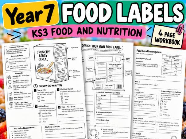 Year 7 Food Labels | KS3 Nutrition & Cover