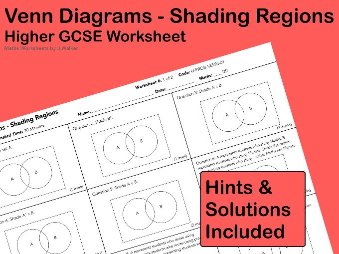 GCSE Maths Worksheet: Venn Diagrams - Shading Regions - Higher Tier