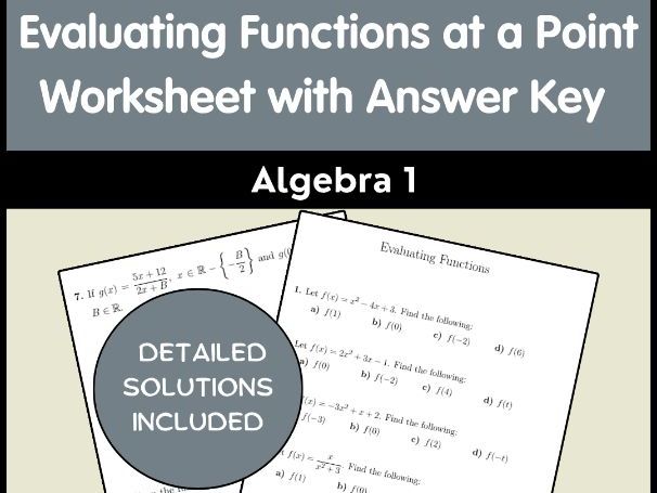 Evaluating Functions at a Point Worksheet with Answer Key | Algebra 1