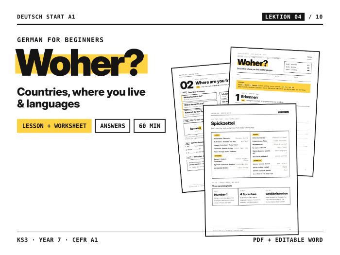 KS3 Year 7 A1 – Lesson 4 + Worksheet - Where You Live & Languages