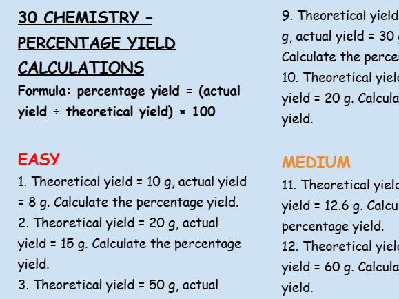 Percentage Yield Calculations