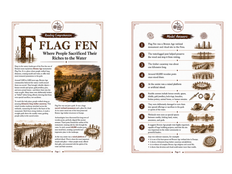 Flag Fen Reading Comprehension with Questions and Answers (KS3 History)