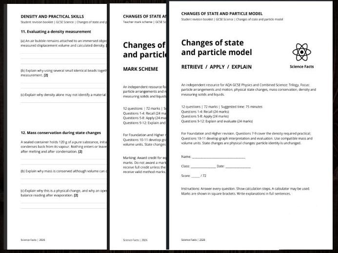 AQA GCSE Physics: Changes of State and Particle Model Revision Questions
