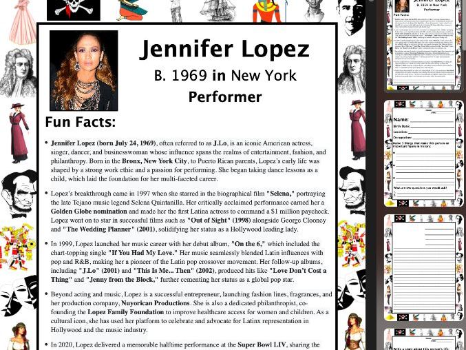 Jennifer Lopez PACKET & ACTIVITIES, Important Historical Figures Series