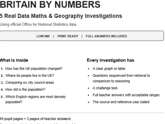 Britain by Numbers: KS2 Statistics Pack