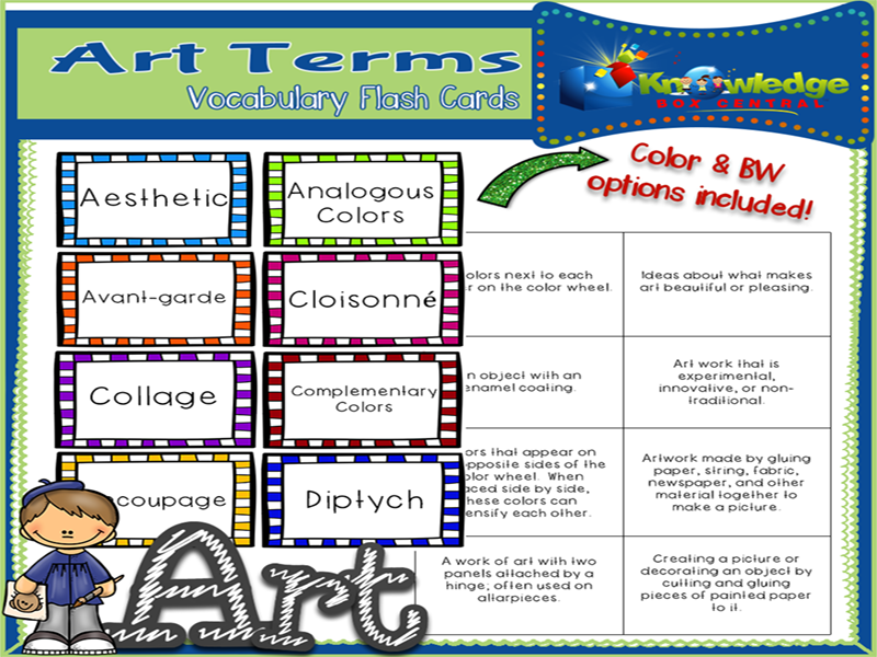 Art Terms Vocabulary Flash Cards Teaching Resources