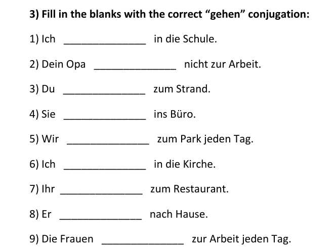 GEHEN Conjugation Worksheets | Present Tense | Das Verb GEHEN