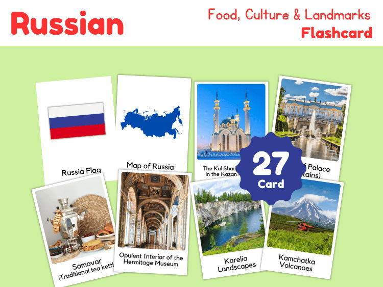 Russia Geography Flashcards | 27 Printable Country Study Cards