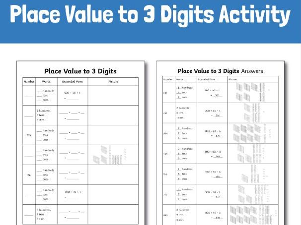 Place Value to 3 Digits Activity