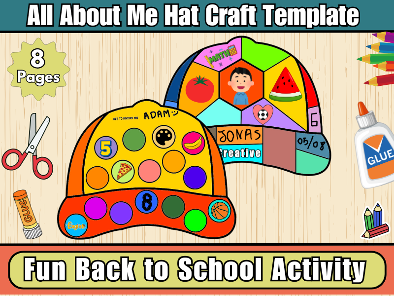 All About Me Hat Craft-Back to School-Get to Know You Activity-Cut and Paste Activity