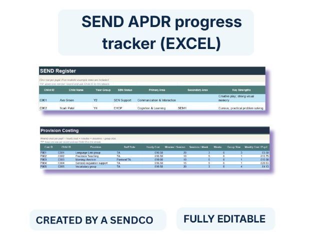 SEND APDR Progress Tracker | Assess Plan Do Review | SENDCo Excel Toolkit