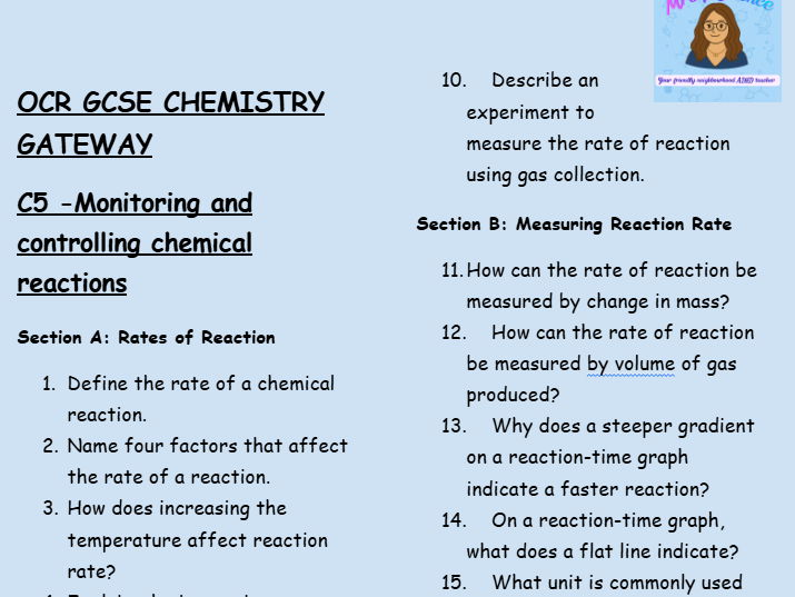 OCR GCSE Chemistry C5 Retrieval Practice: Low-Stakes Questions on Reaction Rates and Equilibrium