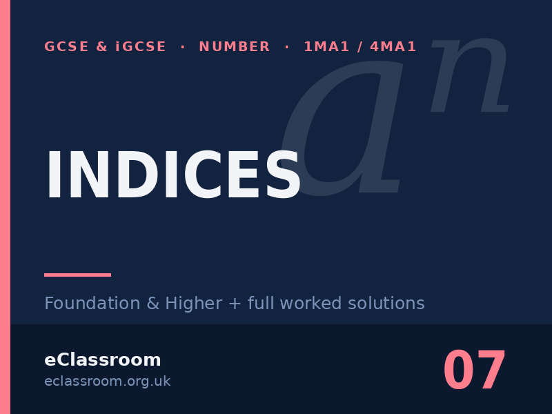 GCSE & iGCSE Indices worksheet