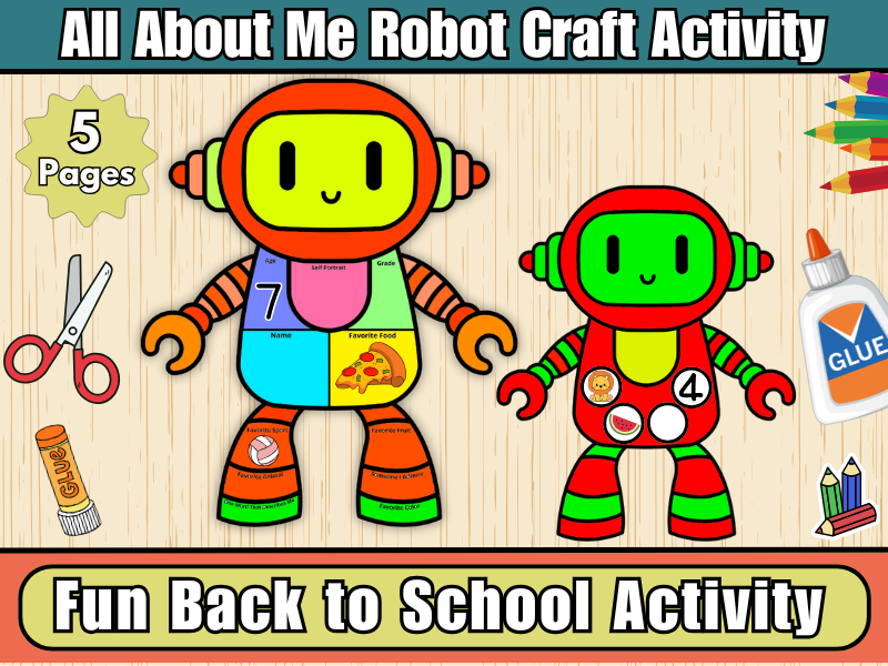 Build a Robot All About Me Craft Activity-Back to School-Goal Setting-Cut & Paste Activity