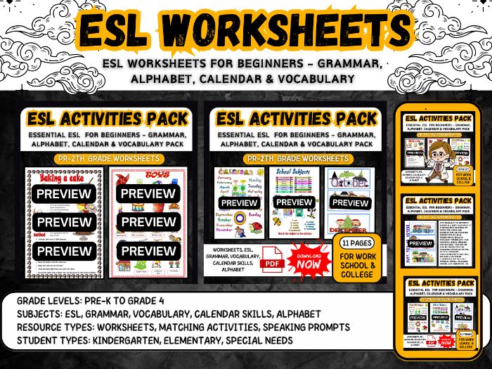 ESL Grammar Alphabet Calendar Vocabulary