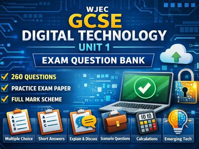 NEW 2026 WJEC GCSE Digital Technology Unit 1 Exam Question Bank | 260 Questions + Answers