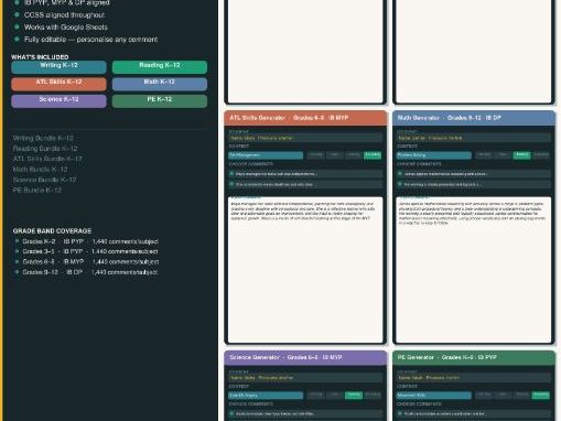 Report Card Comment Generator Bundle | All 6 Subjects | K–12 | IB