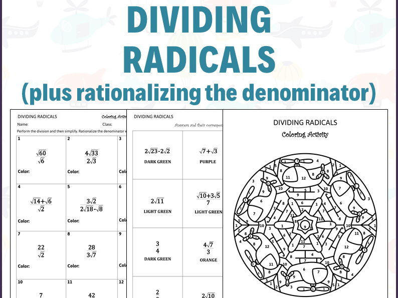 Dividing Radicals (plus rationalizing the denominator) - Color by Code