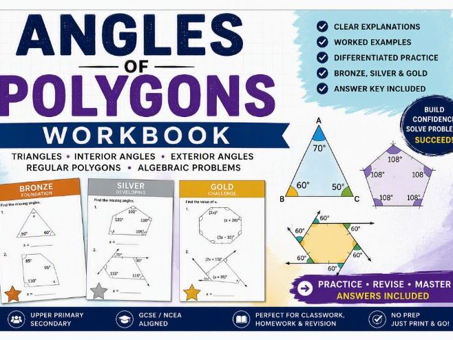 Angles of Polygons Workbook | Triangles, Interior & Exterior Angles | Answer Key Included