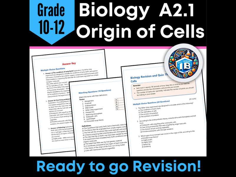 IB DP Biology A2.1 Origin of Cells Quiz and Revision Worksheets 2026