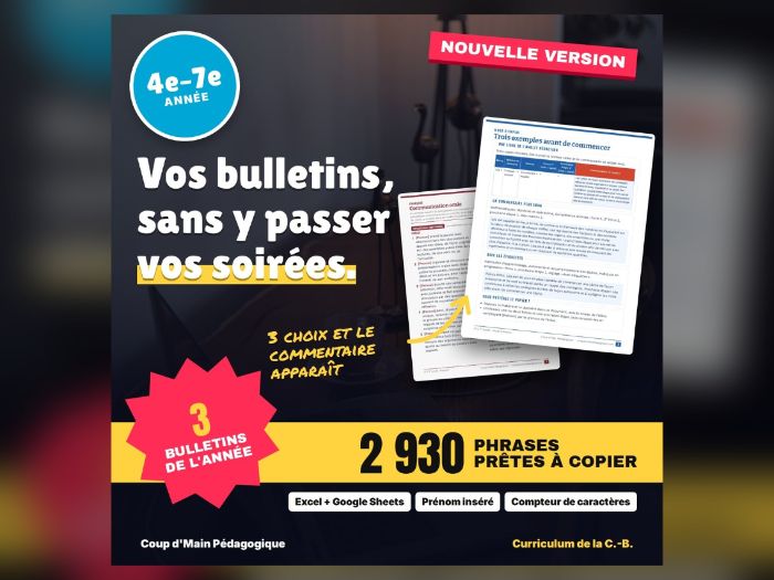 French Report Card Comment Generator BC Grades 4-7 | Commentaires de bulletin