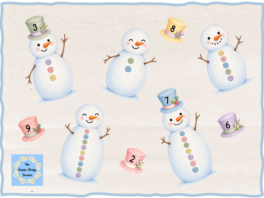 Snowman Number Recognition and 1:1 Correspondance Activity (Christmas Theme)