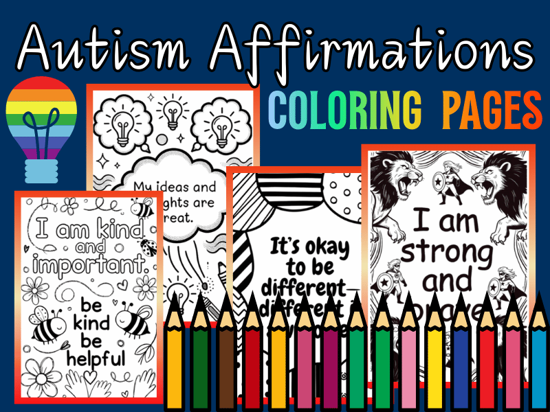 Autism Acceptance Affirmations Coloring Pages for Kids April 2 NO PREP Printable