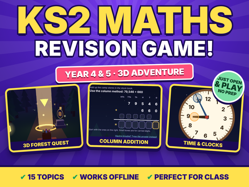 6 Nights at Camp: Year 4 & 5 Maths Revision Game (Interactive 3D Adventure, Works Offline)
