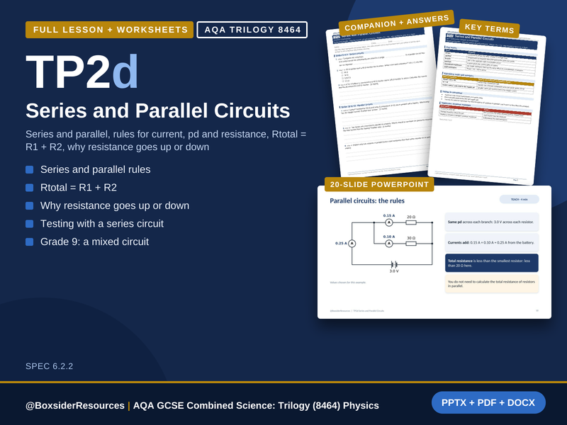 TP2d Series and Parallel Circuits | AQA GCSE Combined Science Trilogy | Lesson + Worksheet
